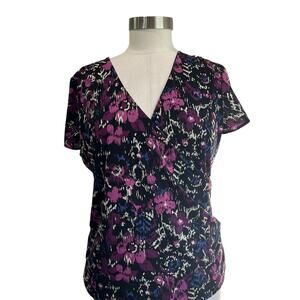 Whimsygoth Sag Harbor Dark Romantic Mesh Faux Wrap Short Sleeve Blouse Sz L